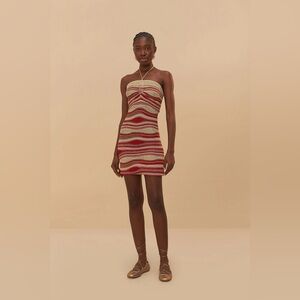 FARM Rio Striped Strapless Mini Dress in Red, Cream, Green